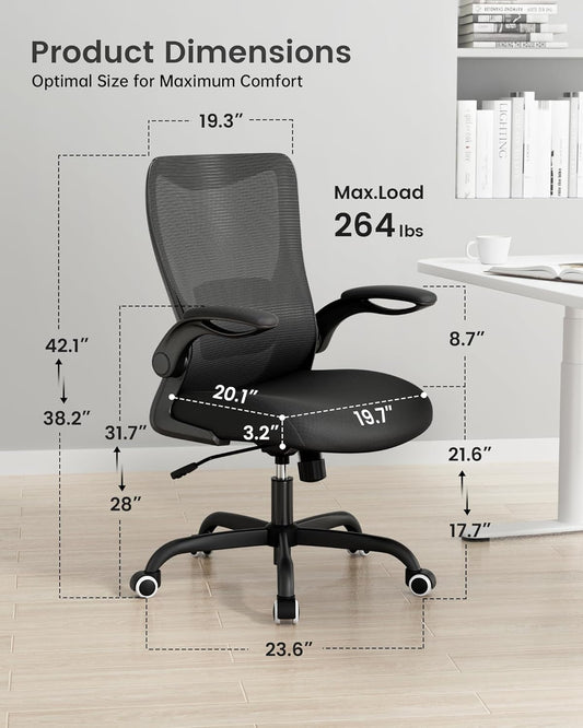Silla de oficina, silla de escritorio ergonómica con soporte lumbar ajustable y...
