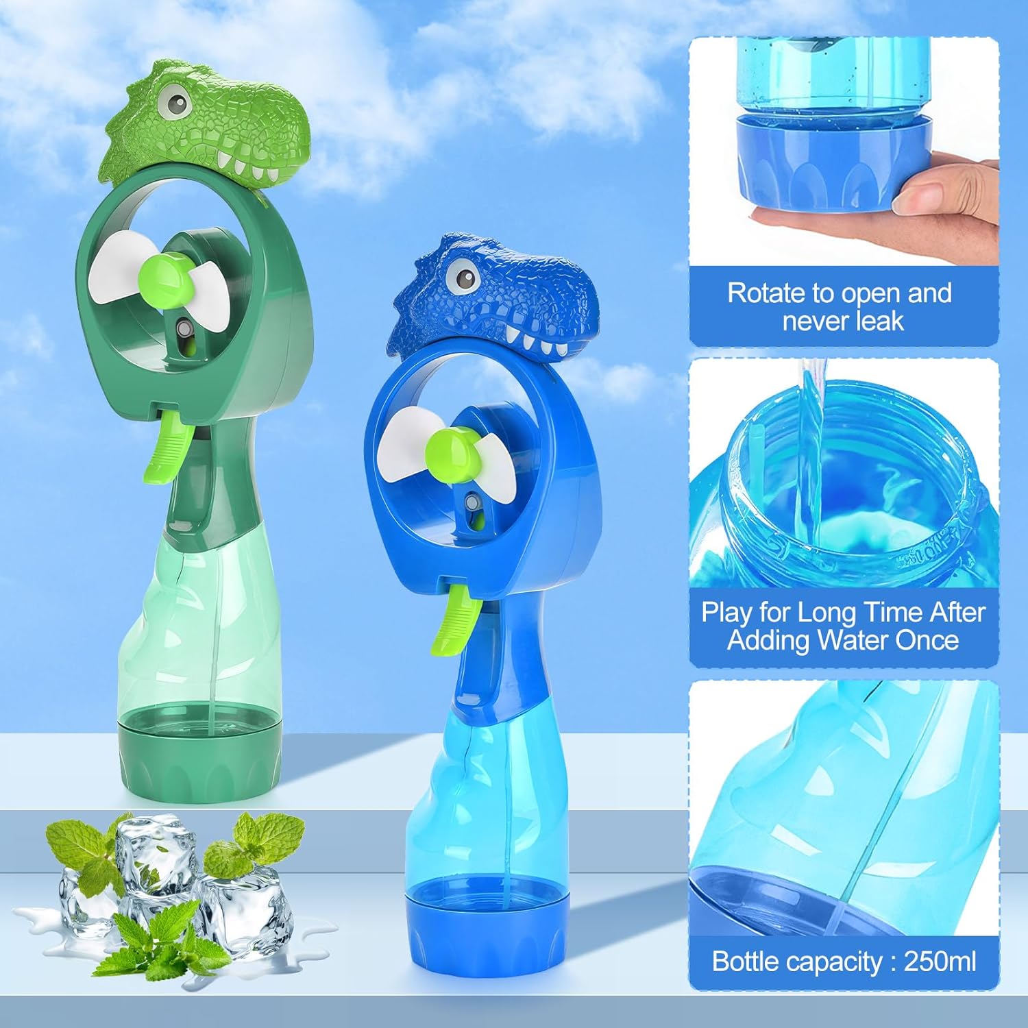 QearFun Ventilador de niebla de mano de dinosaurio con spray de agua,...