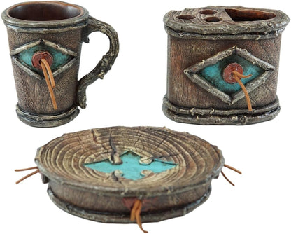 Rústico Southwestern Old World Country Bullseye turquesa con bordes de madera