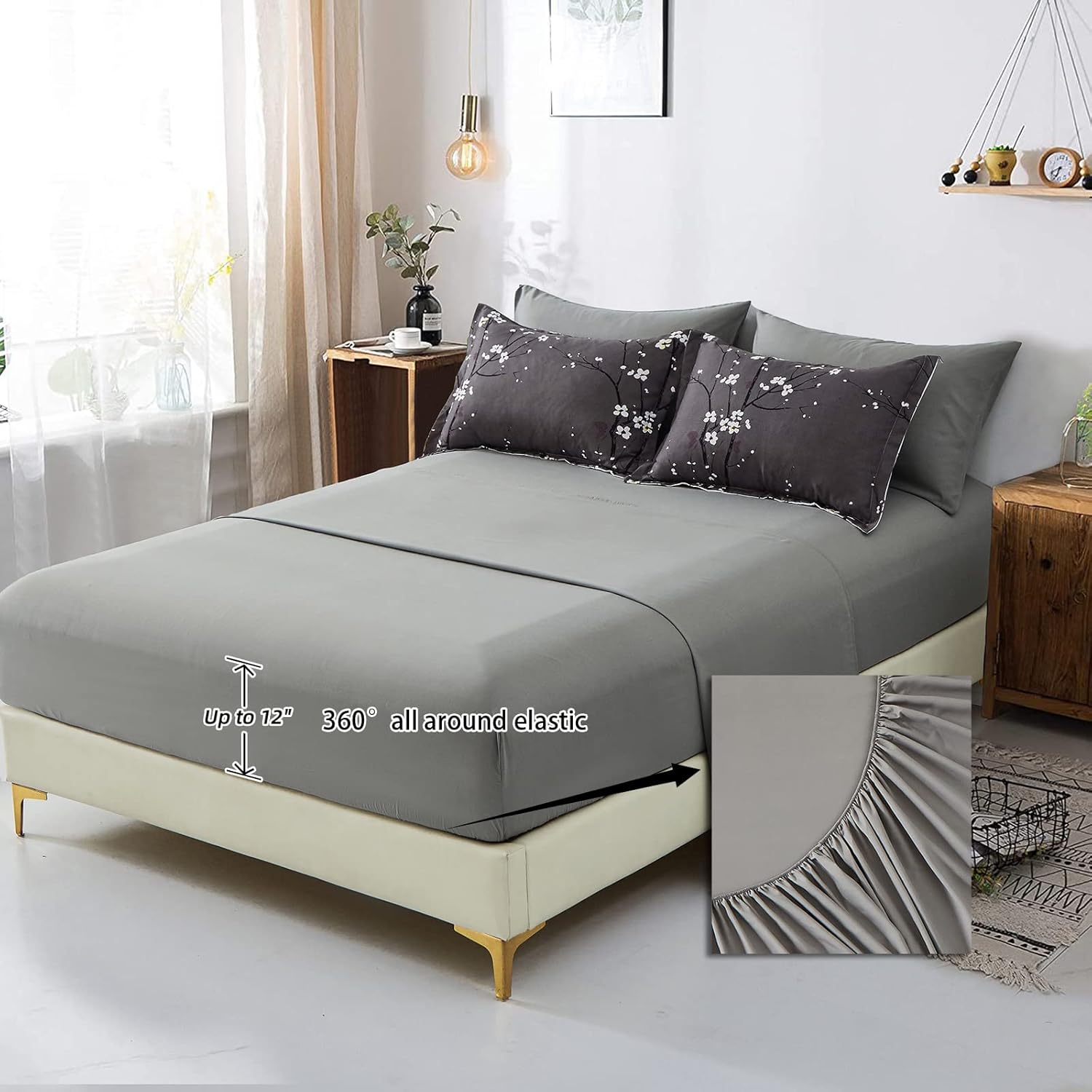 WONGS BEDDING Juego de edredón de 7 piezas tamaño matrimonial, edredón floral...