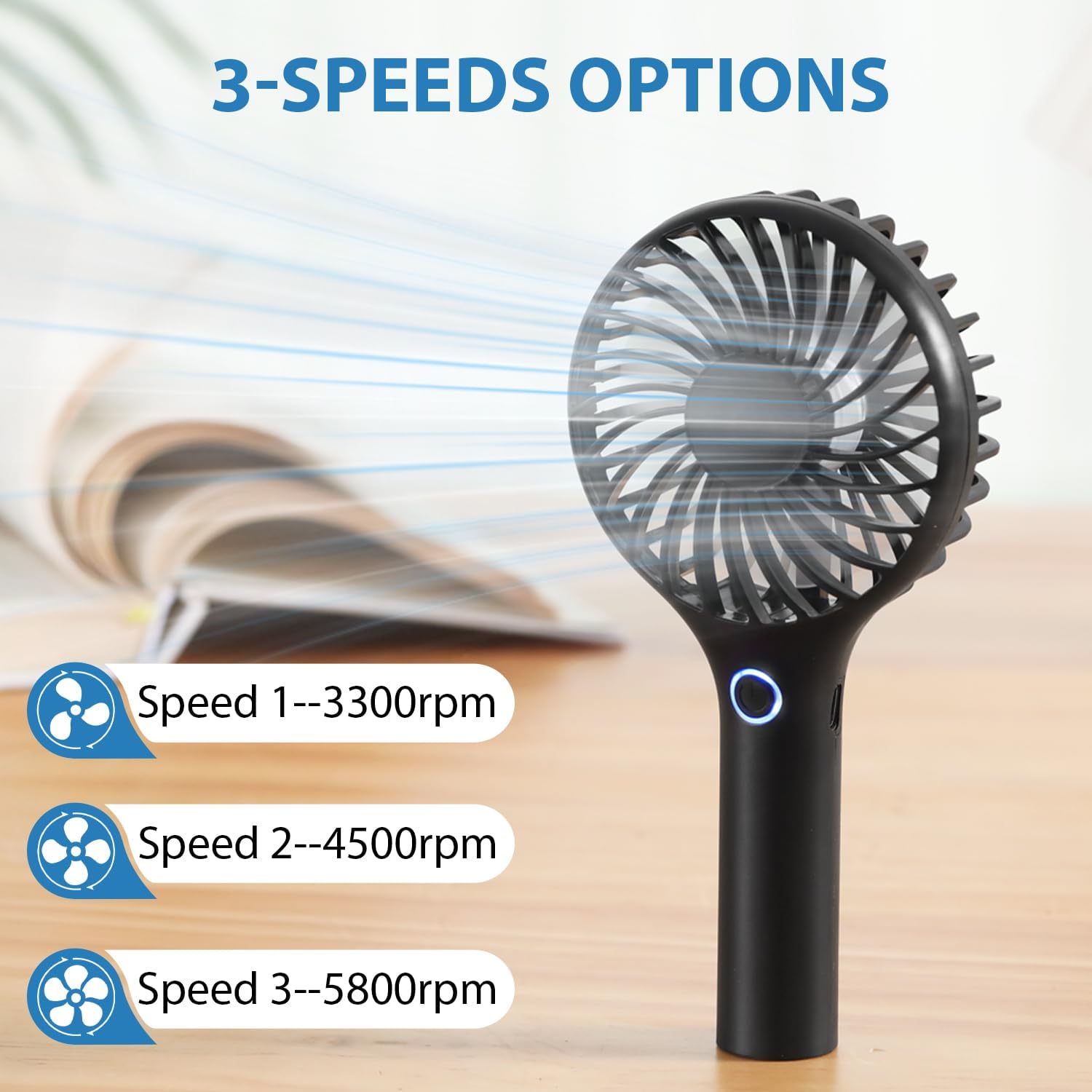 RJVW Ventilador de mano portátil, mini ventilador portátil de 3 velocidades,...