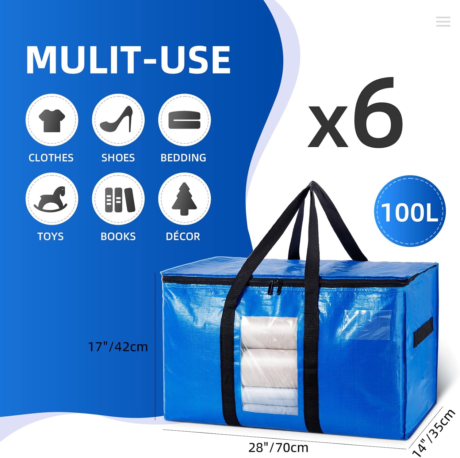 TAILI Bolsas de mudanza extra grandes, paquete de 6 bolsas resistentes para...