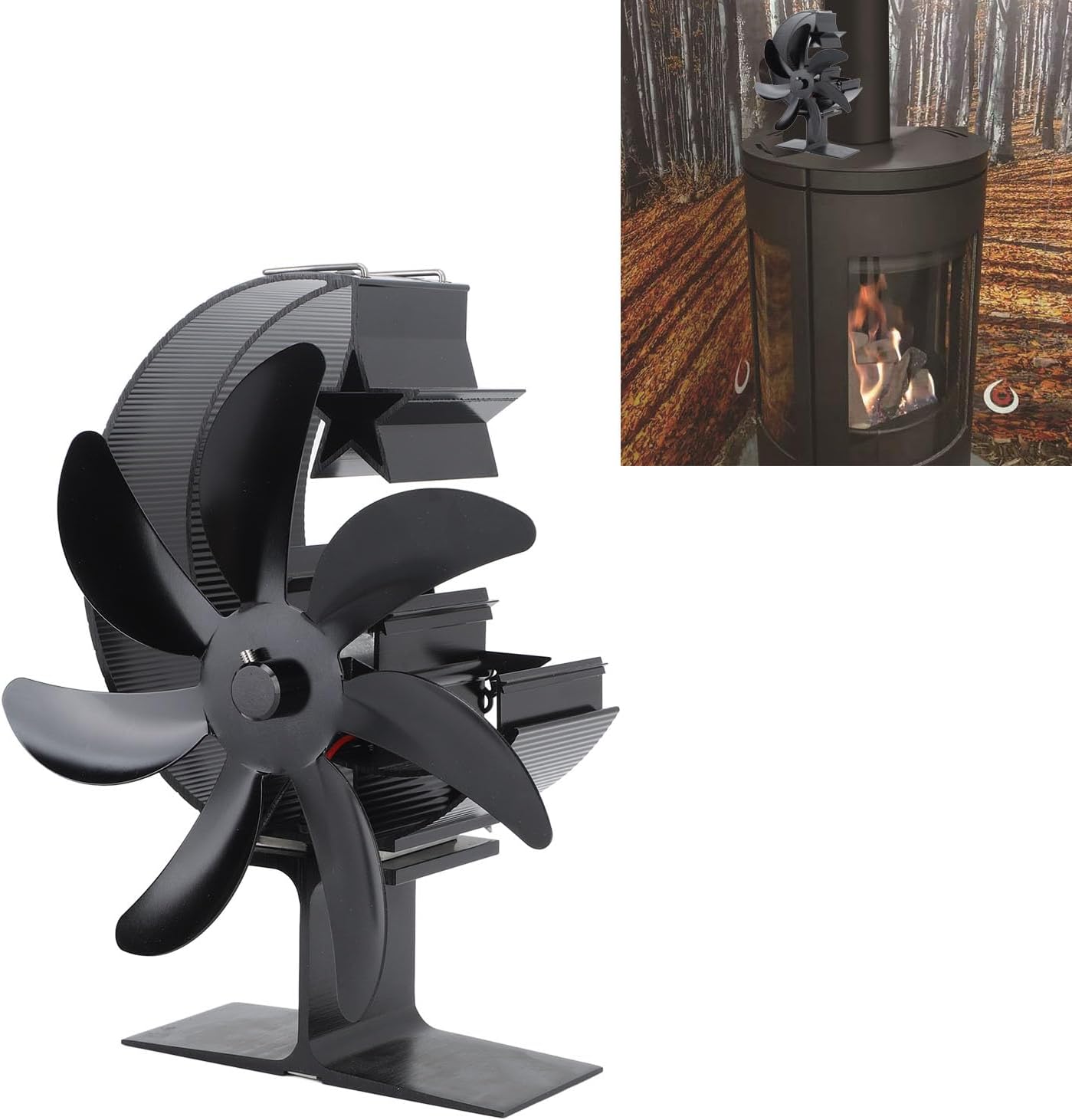 Hilitand Ventilador de estufa de 7 aspas, ventilador de estufa de leña, modelo...