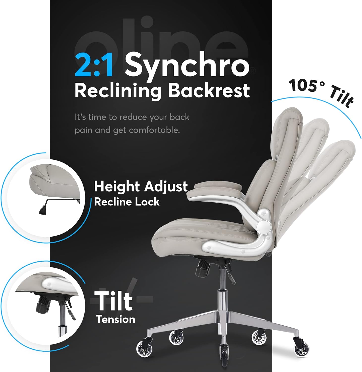 Oline Silla ergonómica de oficina ejecutiva  Silla de escritorio de piel...