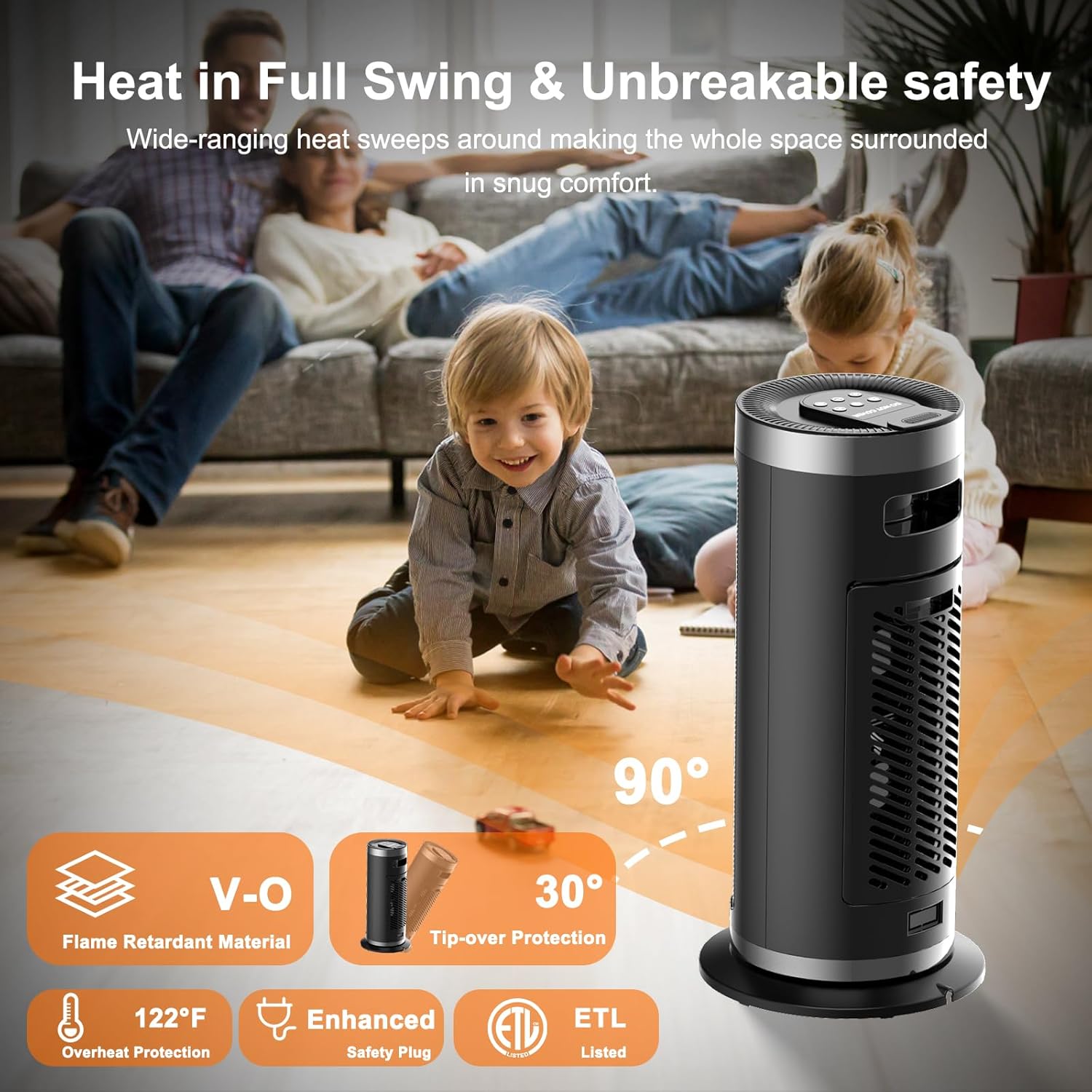 Calentador de espacio de 1500 W de 16 pulgadas con control remoto y termostato,...