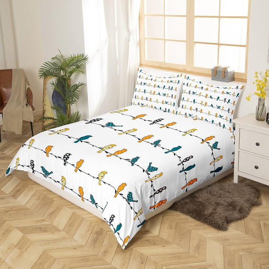 Juego de ropa de cama con estampado de pájaros y pájaros bohemios, floral,...