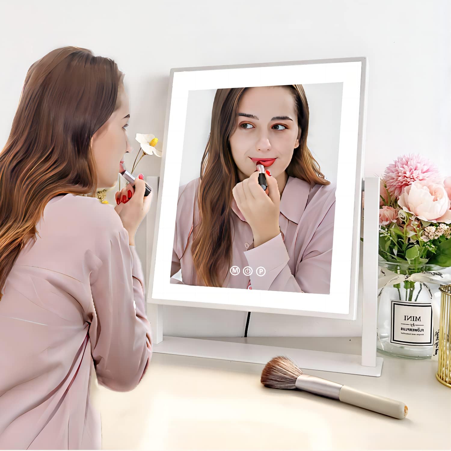 Espejo de tocador con luces, espejo de maquillaje con luces de tres modos de...