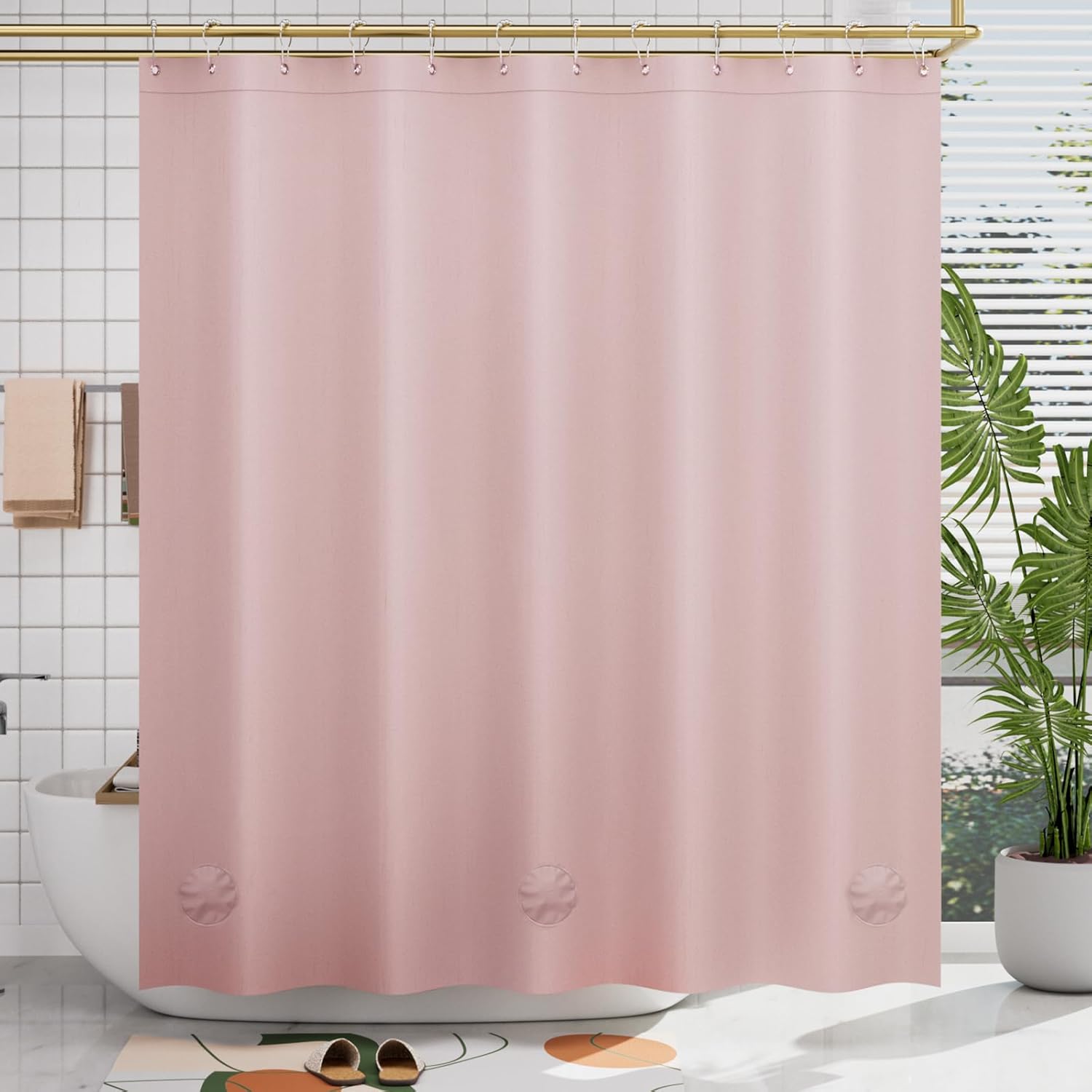 AmazerBath Cortina de ducha rosa claro de plástico de 72 x 72 pulgadas, cortina...