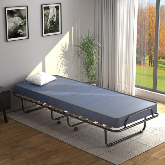 Cama plegable con colchón de 3 pulgadas, juego de cama portátil individual