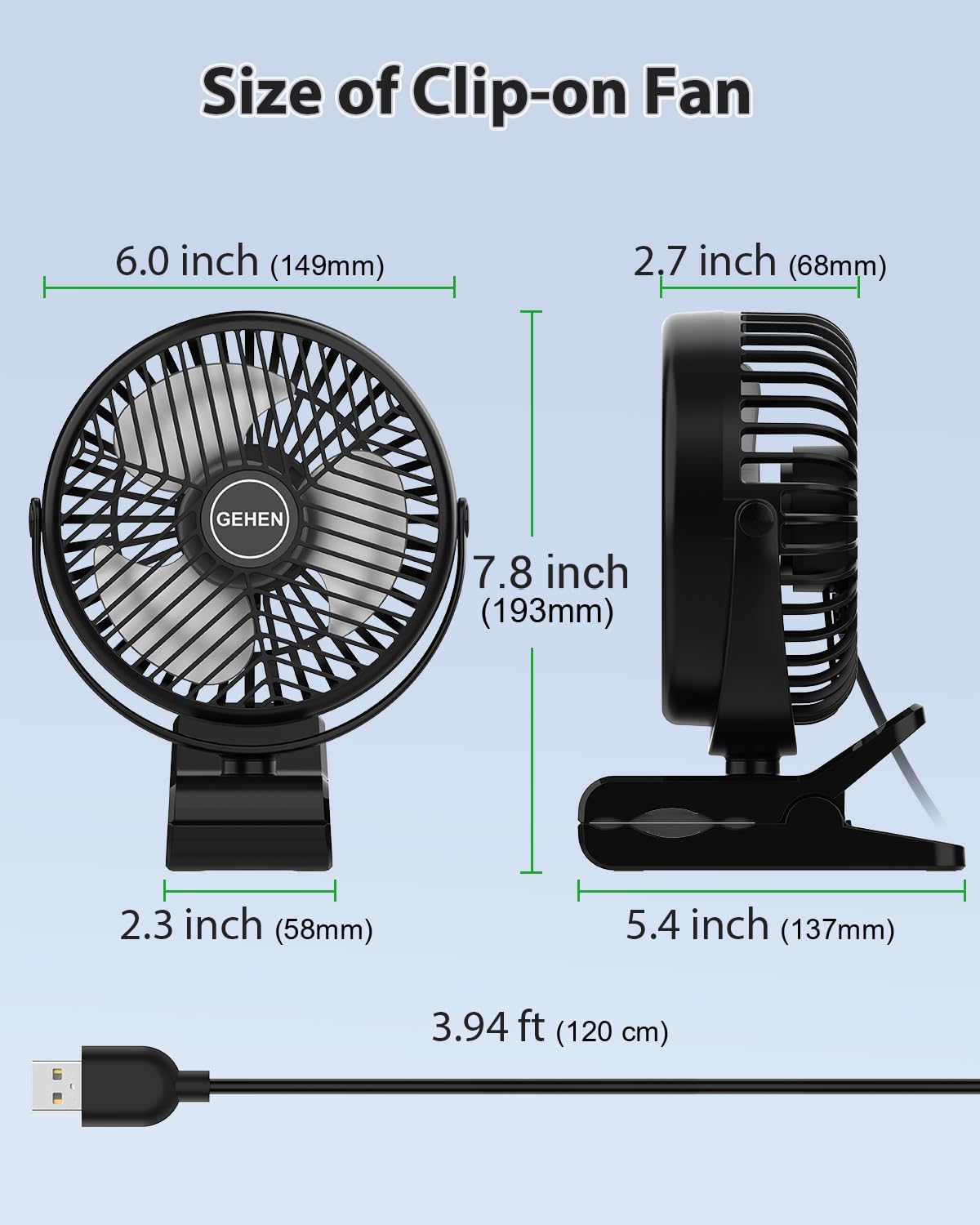 GEHEN Ventilador de clip de 3 velocidades con abrazadera resistente y fuerte...