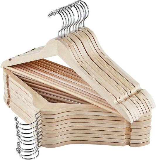 Perchas de madera, paquete de 20 perchas de madera con acabado extra suave,
