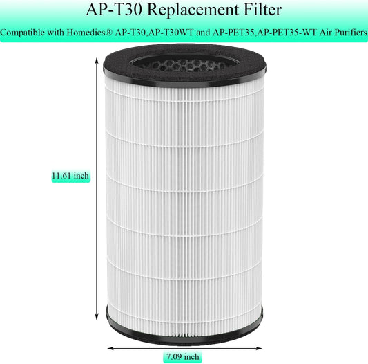 Filtro de repuesto AP-T30, compatible con purificador de aire Homedics AP-T30,...