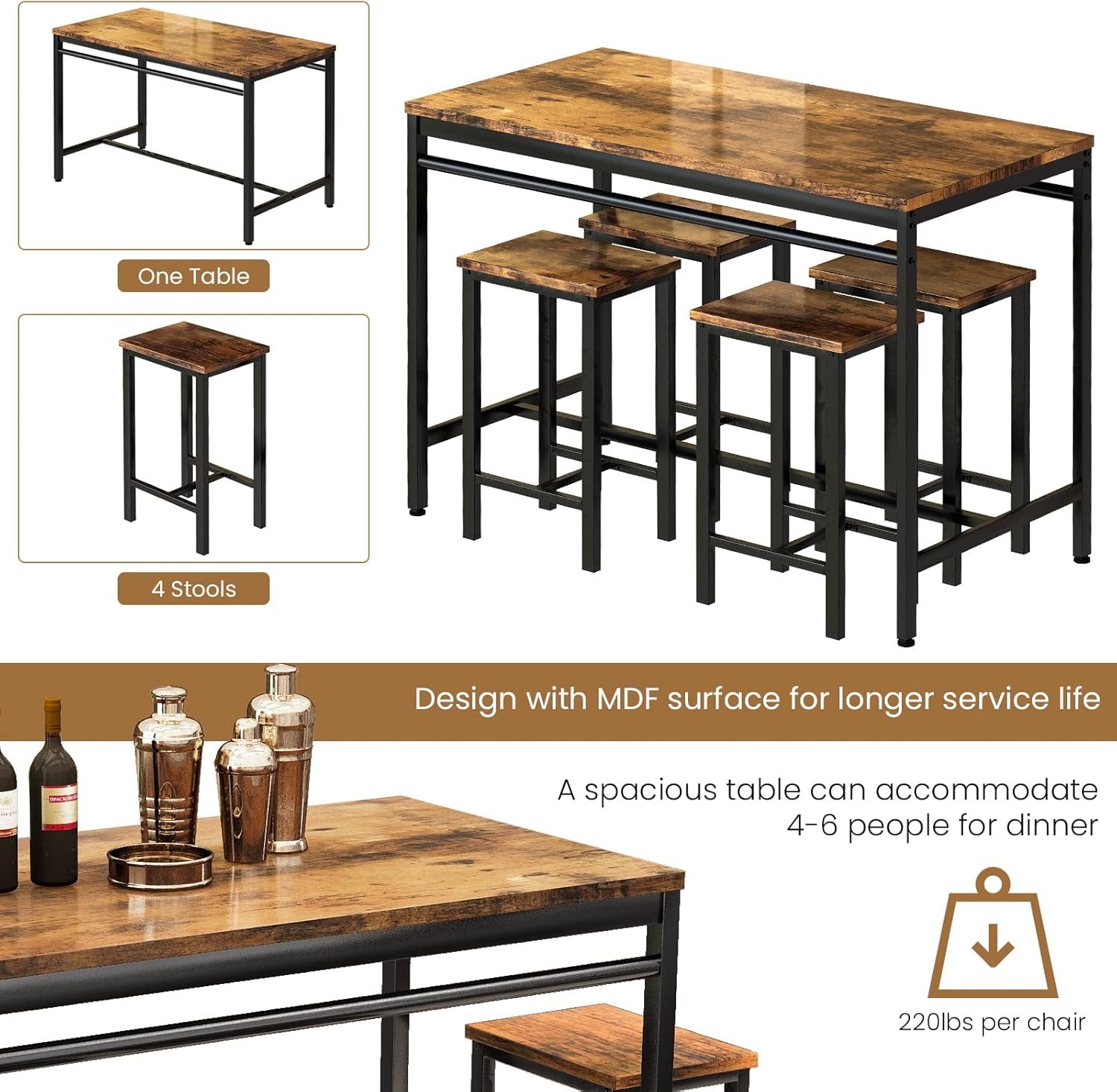 Recaceik Juego de mesa de comedor de 5 piezas, mesa de cocina moderna y sillas...