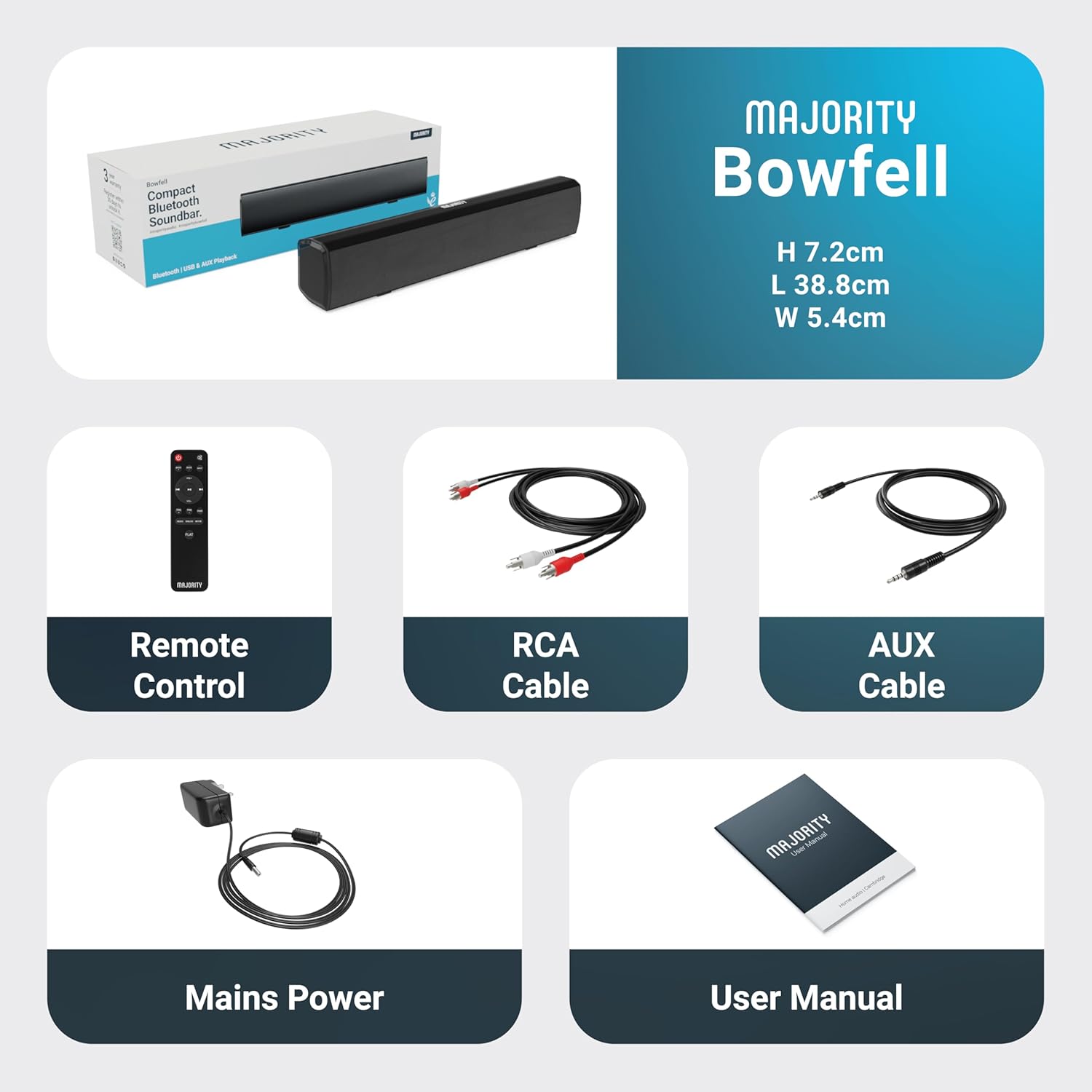 Majority Barra de sonido para Smart TV, 50 vatios, barra de sonido de TV...