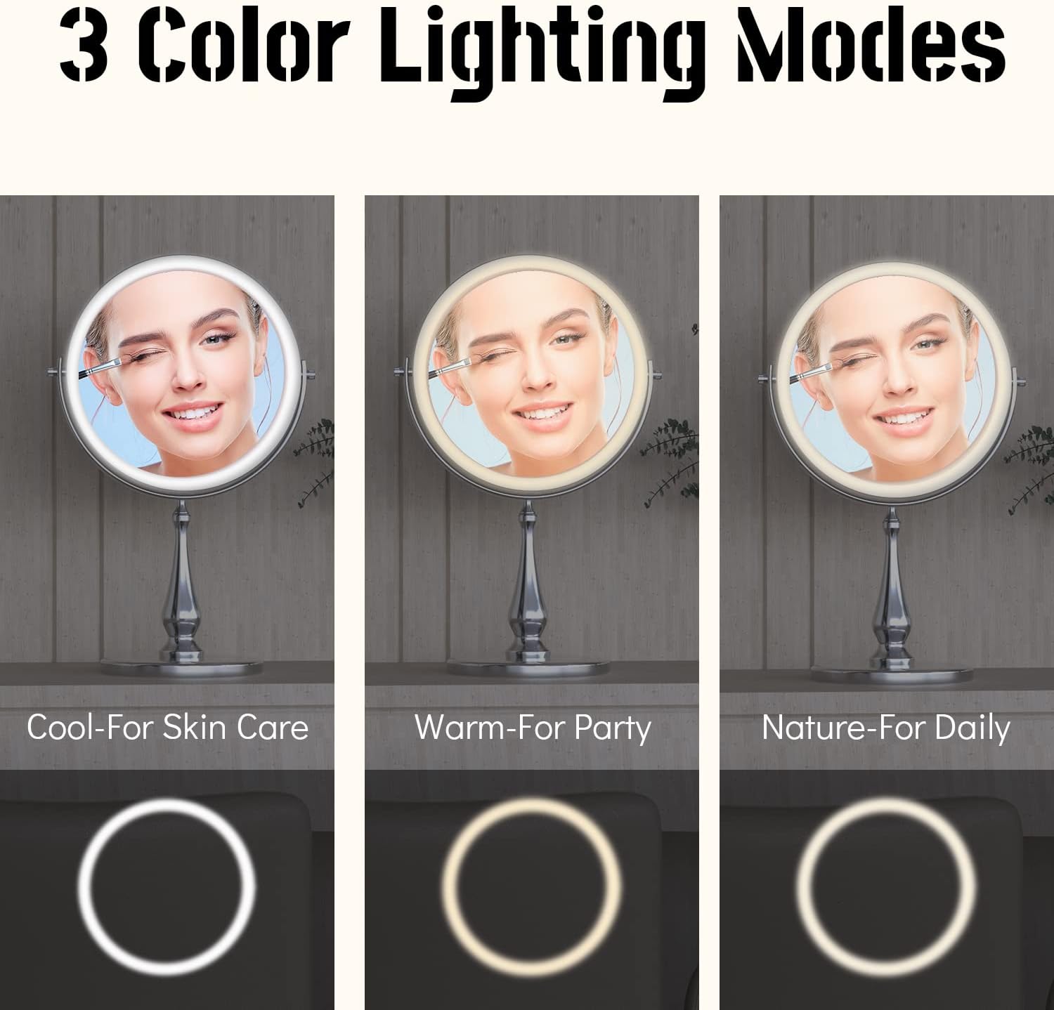 Espejo de maquillaje grande iluminado de 9 pulgadas, espejo de tocador con...