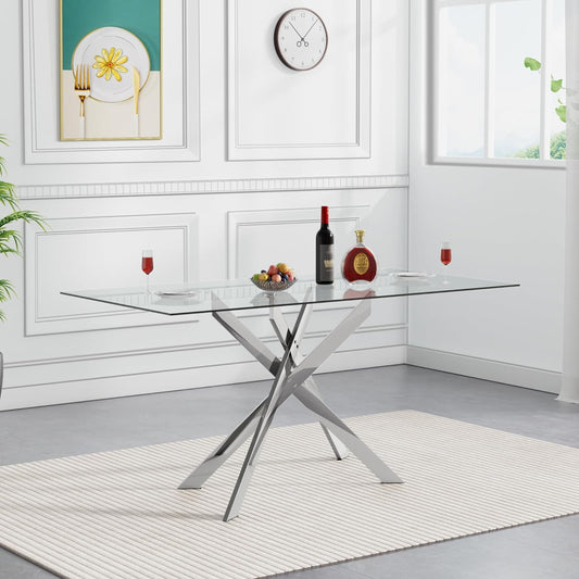 Mesa de comedor de cristal de 51 pulgadas para 4, mesa de comedor moderna de