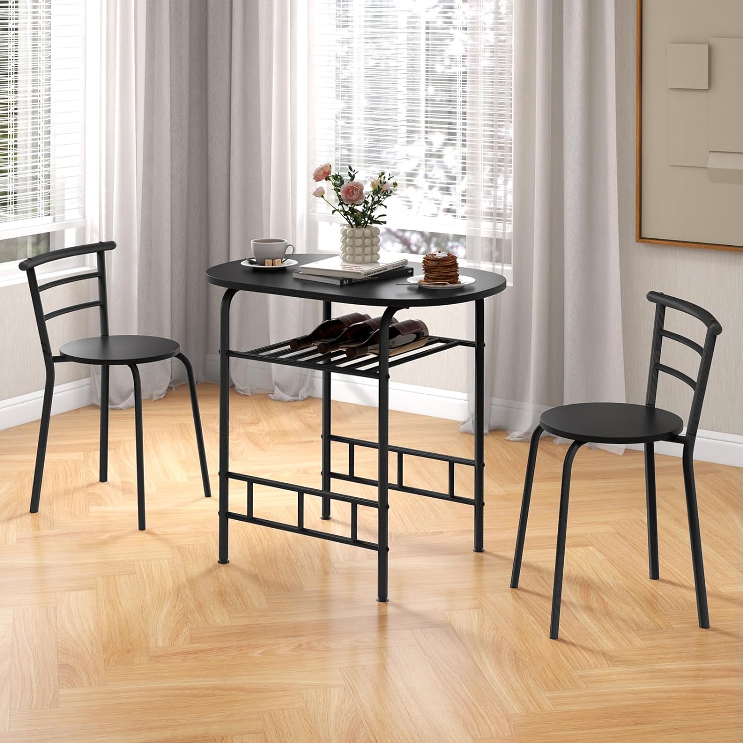 Giantex Juego de comedor de 3 piezas compacto de 2 sillas y mesa con marco de