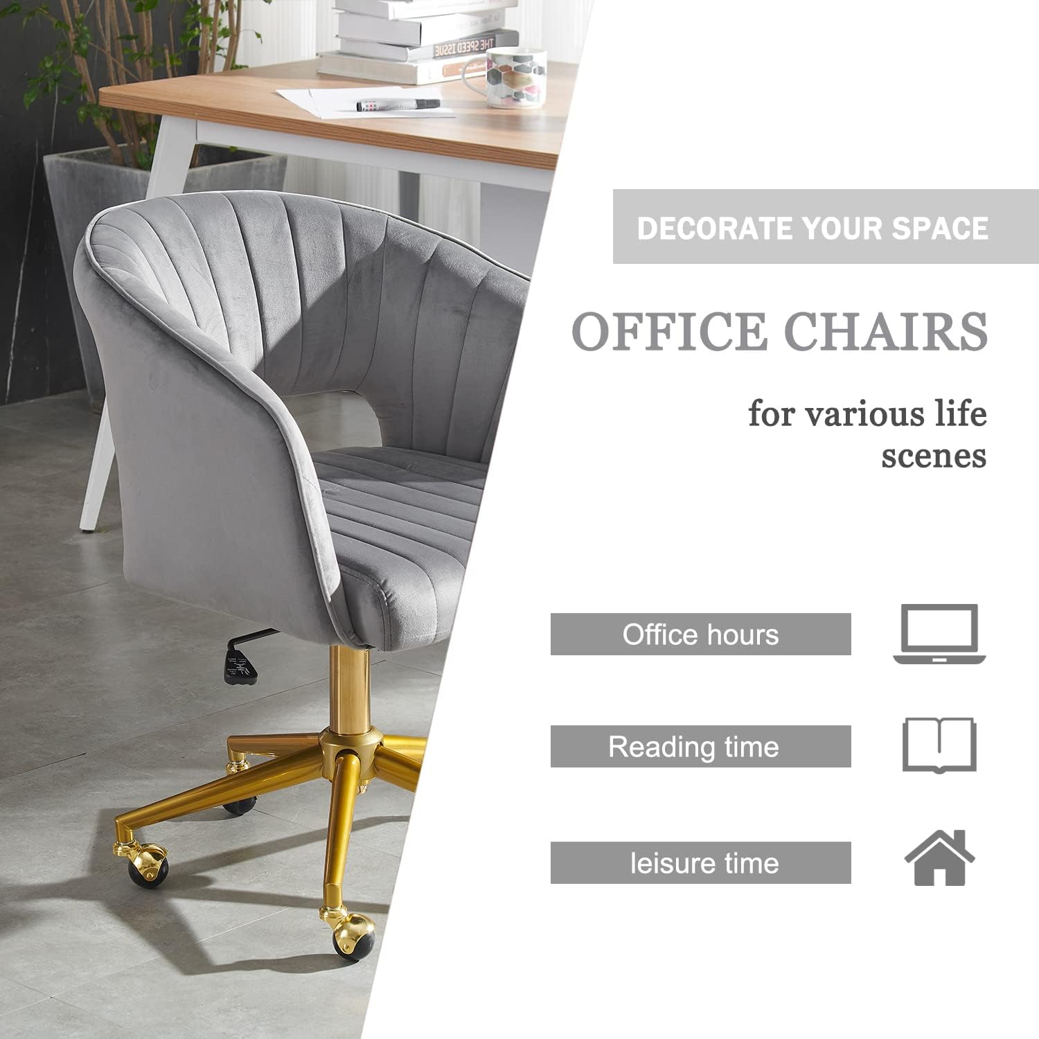 Kiztir Silla de oficina en casa de terciopelo, moderna silla giratoria de...