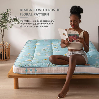 Colchón de futón coreano rústico floral japonés, colchón acolchado para cama,