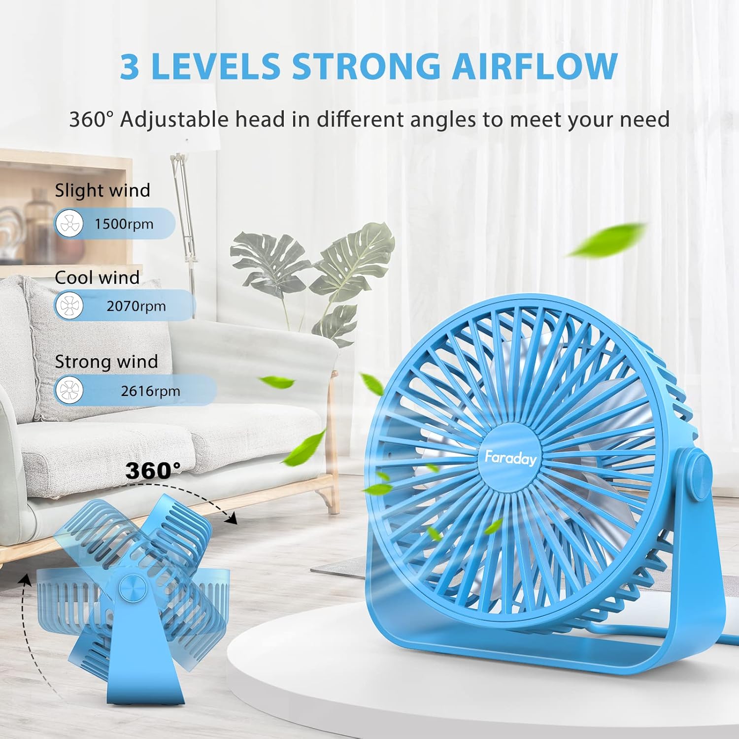 FARADAY Ventiladores de escritorio USB de 5 pulgadas, ventiladores de mesa...