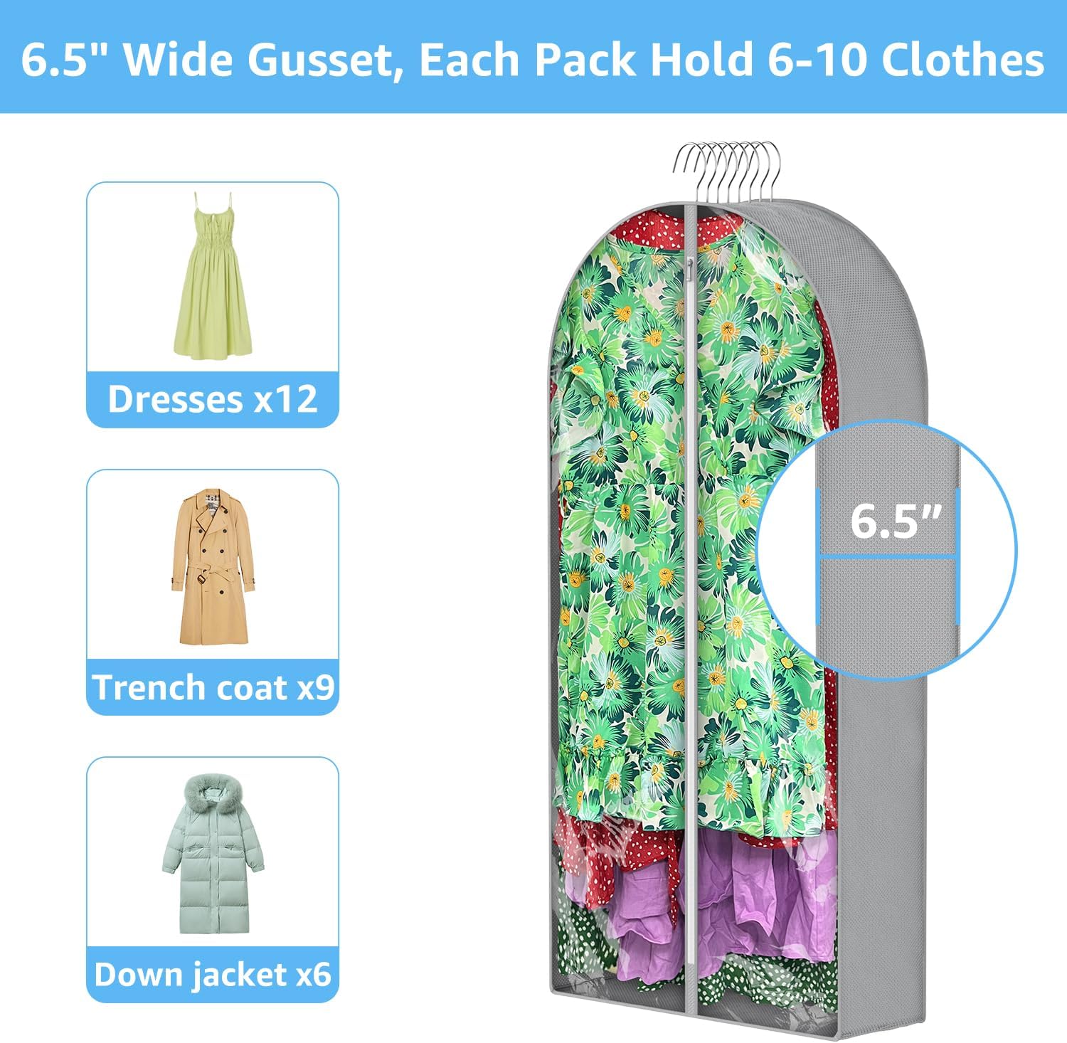 Paquete de 4 bolsas de ropa de 50 pulgadas para colgar ropa con refuerzo de 6.5...