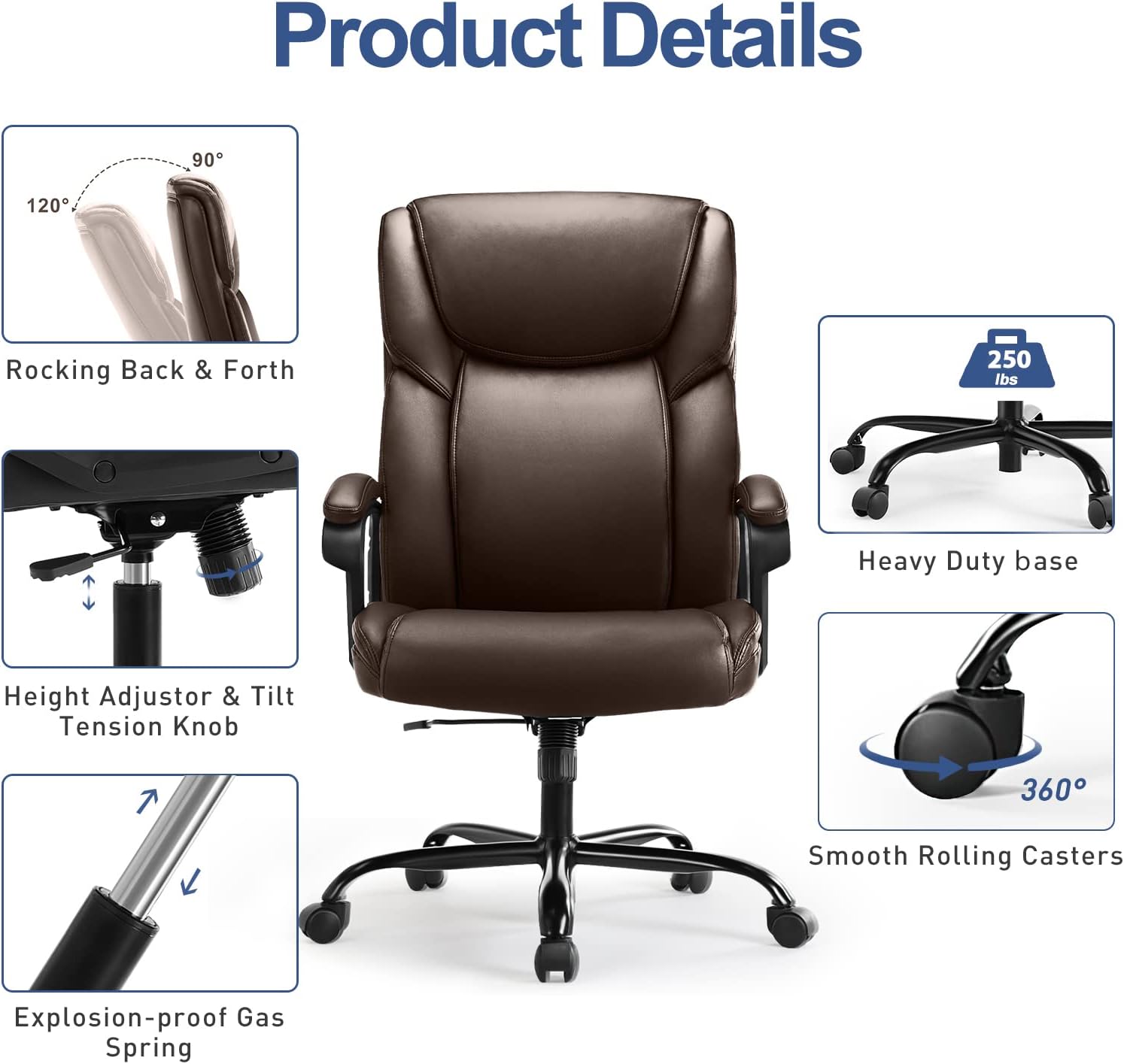 Silla ejecutiva de escritorio con respaldo alto, ergonómica, altura ajustable,...