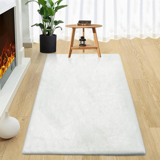 Alfombra blanca suave y esponjosa de 3 x 5 pies de piel sintética lavable para