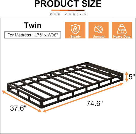 EMODA Base de cama con somier individual de 5 pulgadas, base de colchón de