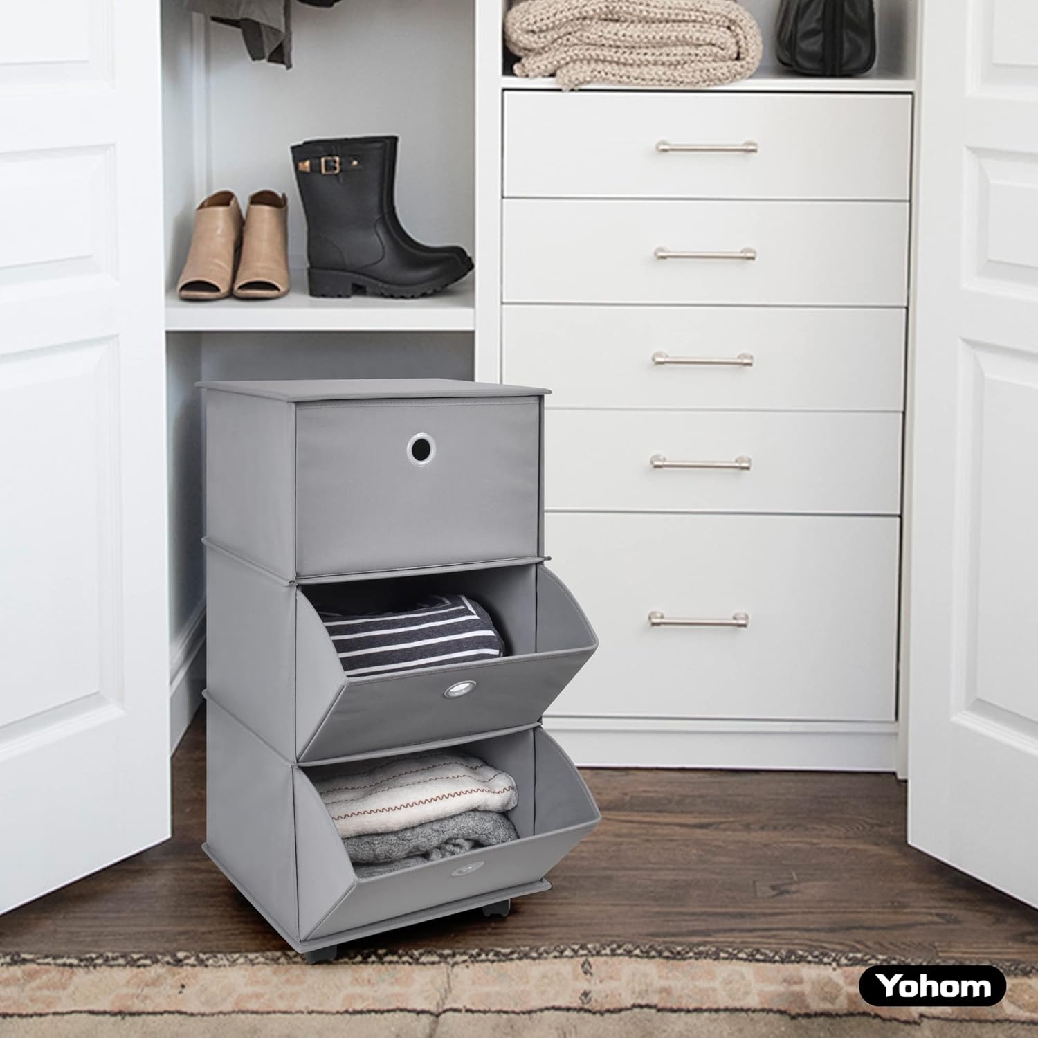 YOHOM Organizador de cajones con ruedas, portátil, organizador plegable para...