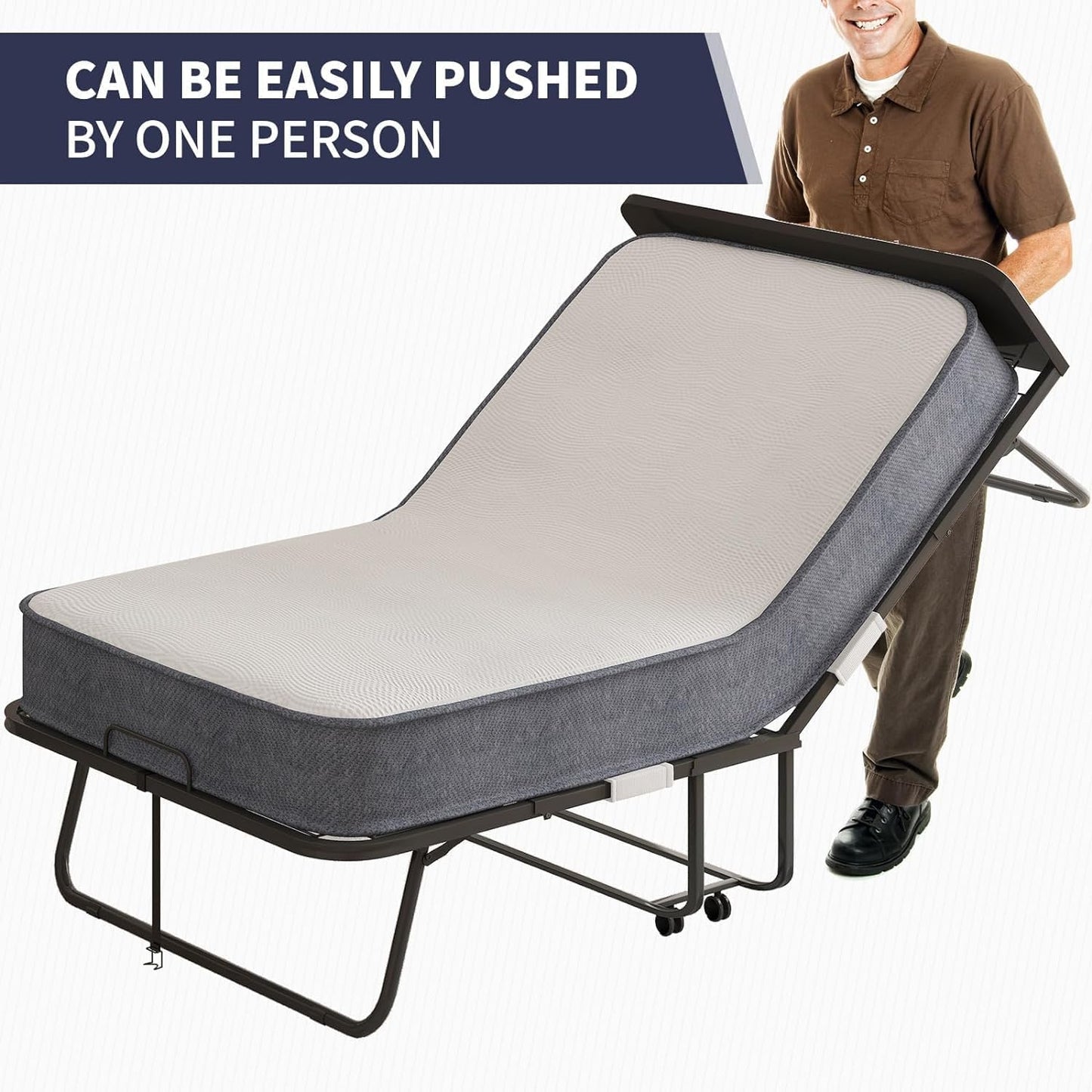 Cama plegable, cama plegable de 75 x 38 pulgadas con colchón de 5 pulgadas de