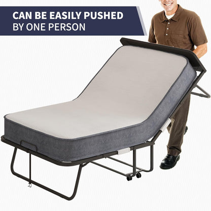 Cama plegable, cama plegable de 75 x 38 pulgadas con colchón de 5 pulgadas de