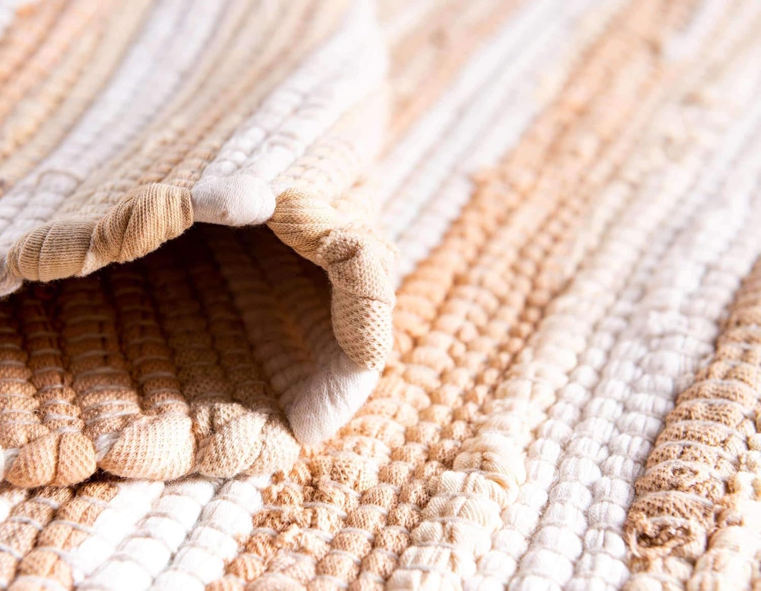 Chindi Cotton Collection Alfombra suave tejida a mano de fibra natural a rayas,