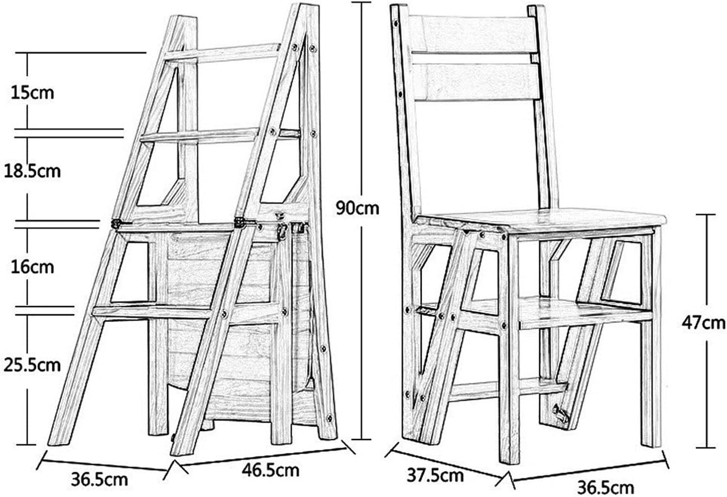 Taburete de madera con 4 escalones, silla multifunción para biblioteca,...