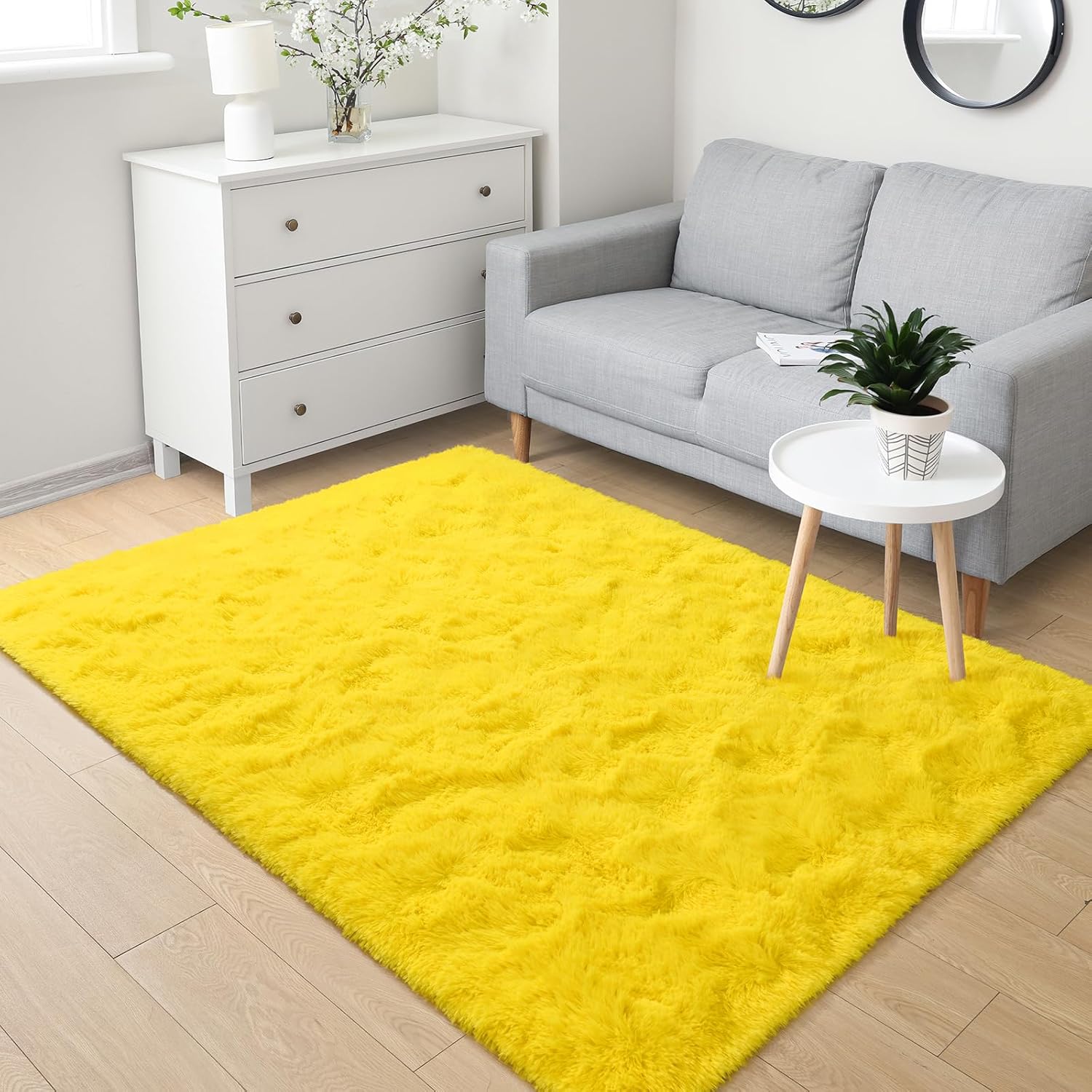 BENRON Alfombras amarillas de felpa para dormitorio, niñas y niños, alfombra de...