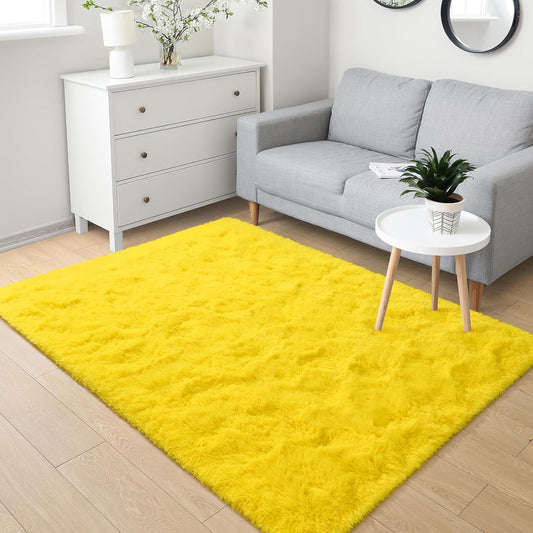 BENRON Alfombras amarillas de felpa para dormitorio, niñas y niños, alfombra de...