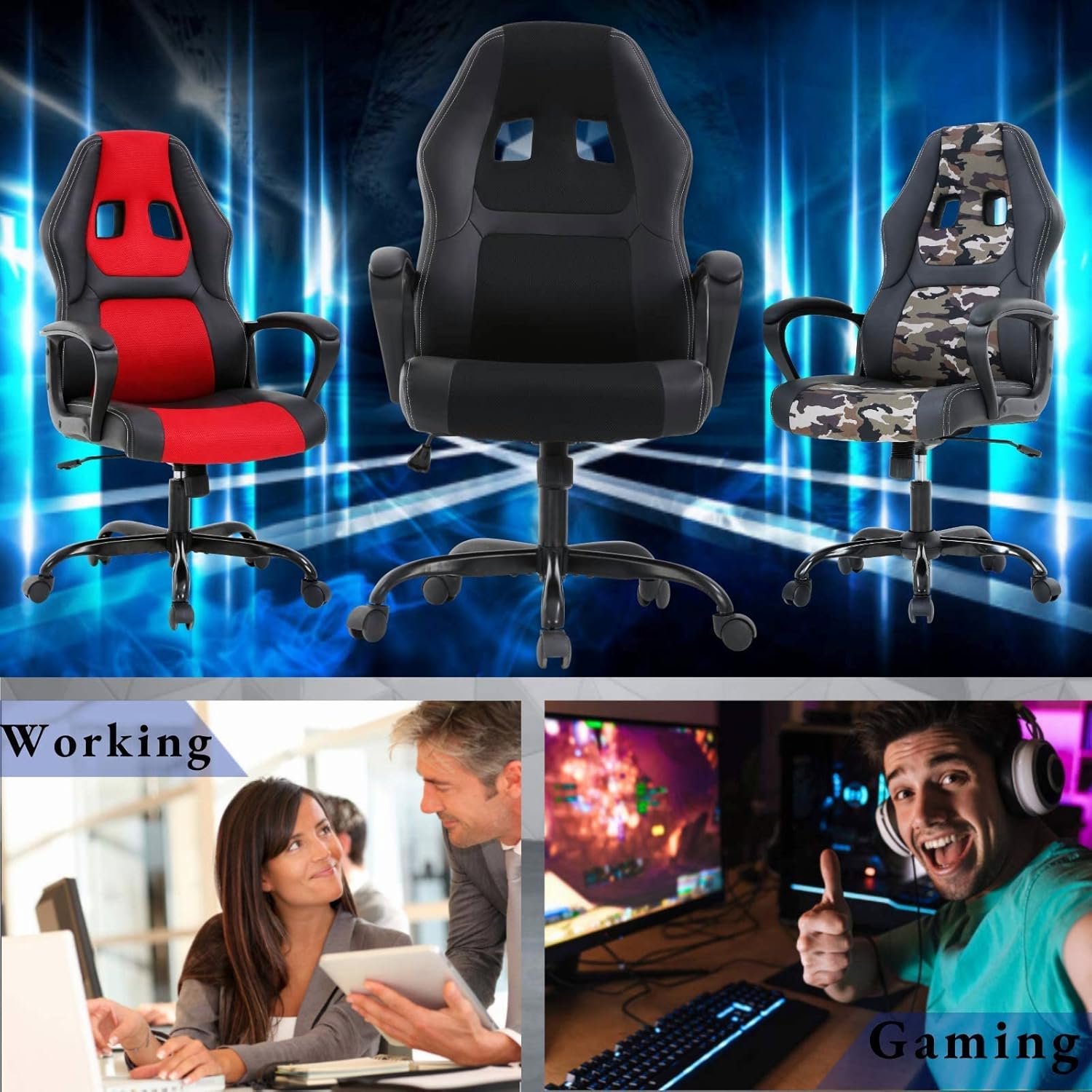 Silla ergonómica para videojuegos, 250 libras, respaldo alto, silla de...