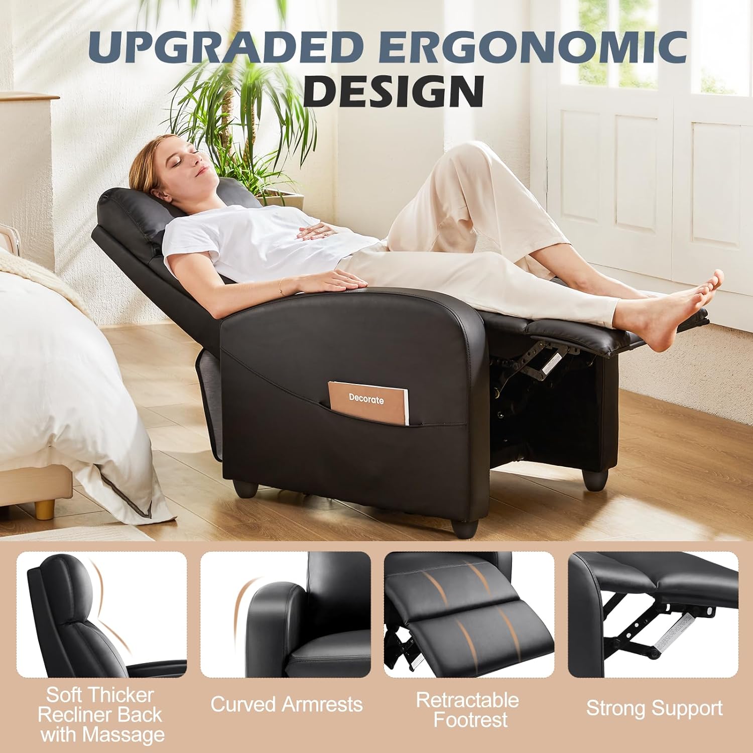 Sweetcrispy Silla reclinable para adultos, asiento reclinable pequeño de piel...
