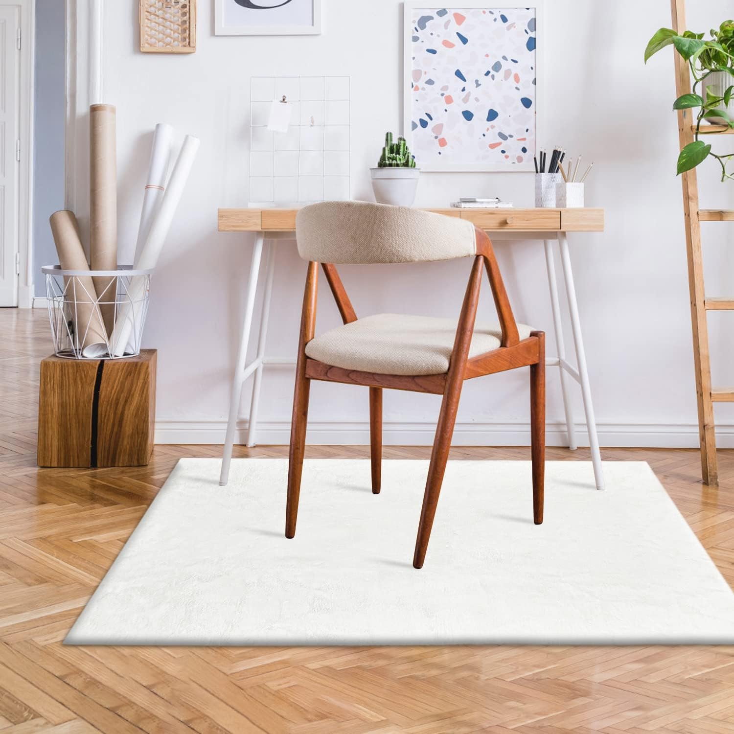 Alfombra blanca suave y esponjosa de 3 x 5 pies de piel sintética lavable para