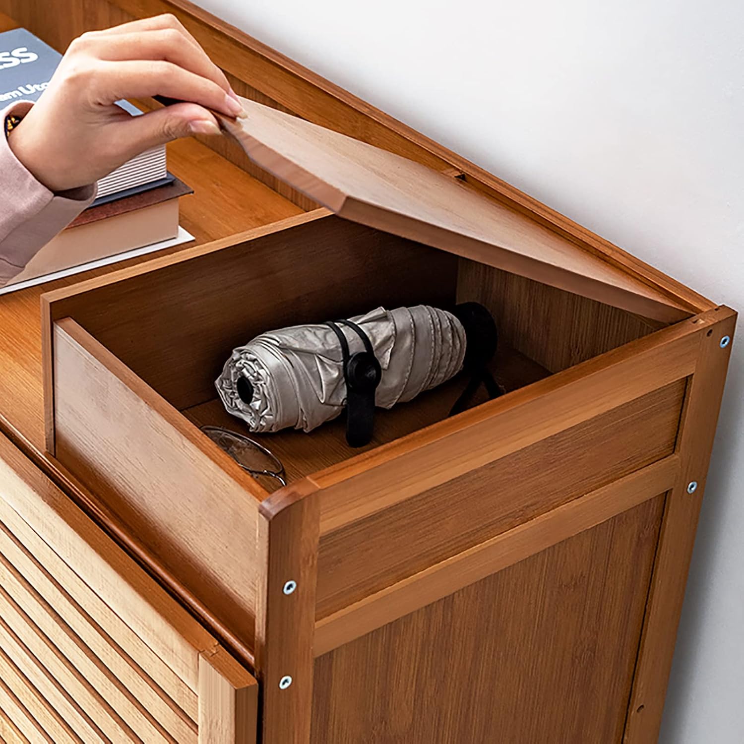 Gabinete de bambú para zapatos, armario rústico de almacenamiento de zapatos,