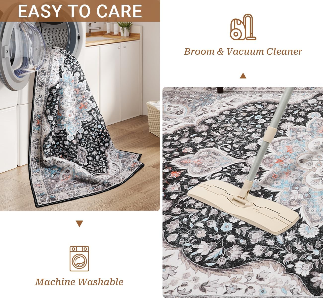 Alfombra para sala de estar, lavable y resistente a manchas, con base...