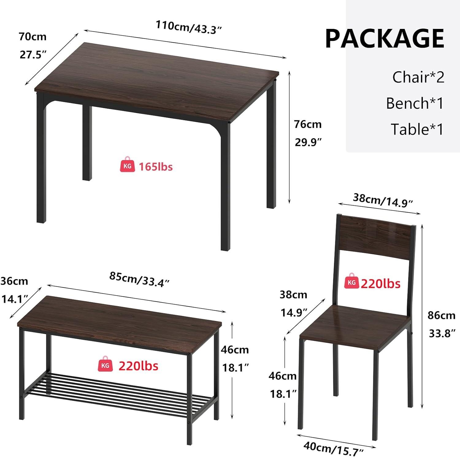 SogesHome Juego de mesa de comedor de 4 piezas para 4 personas, juego de cocina