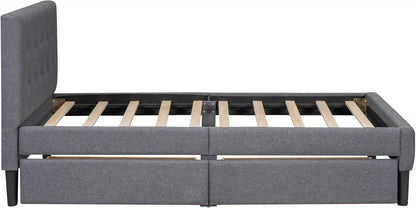 Cama de plataforma tapizada de tamaño individual con cajones de almacenamiento,