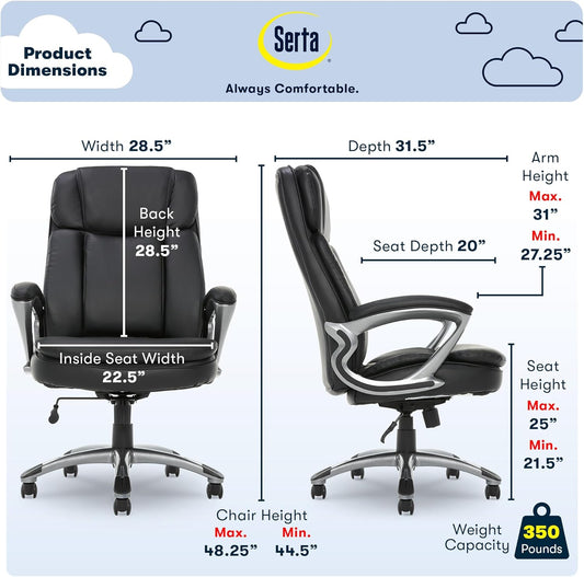 Serta - Silla ejecutiva de piel sintética, color negro