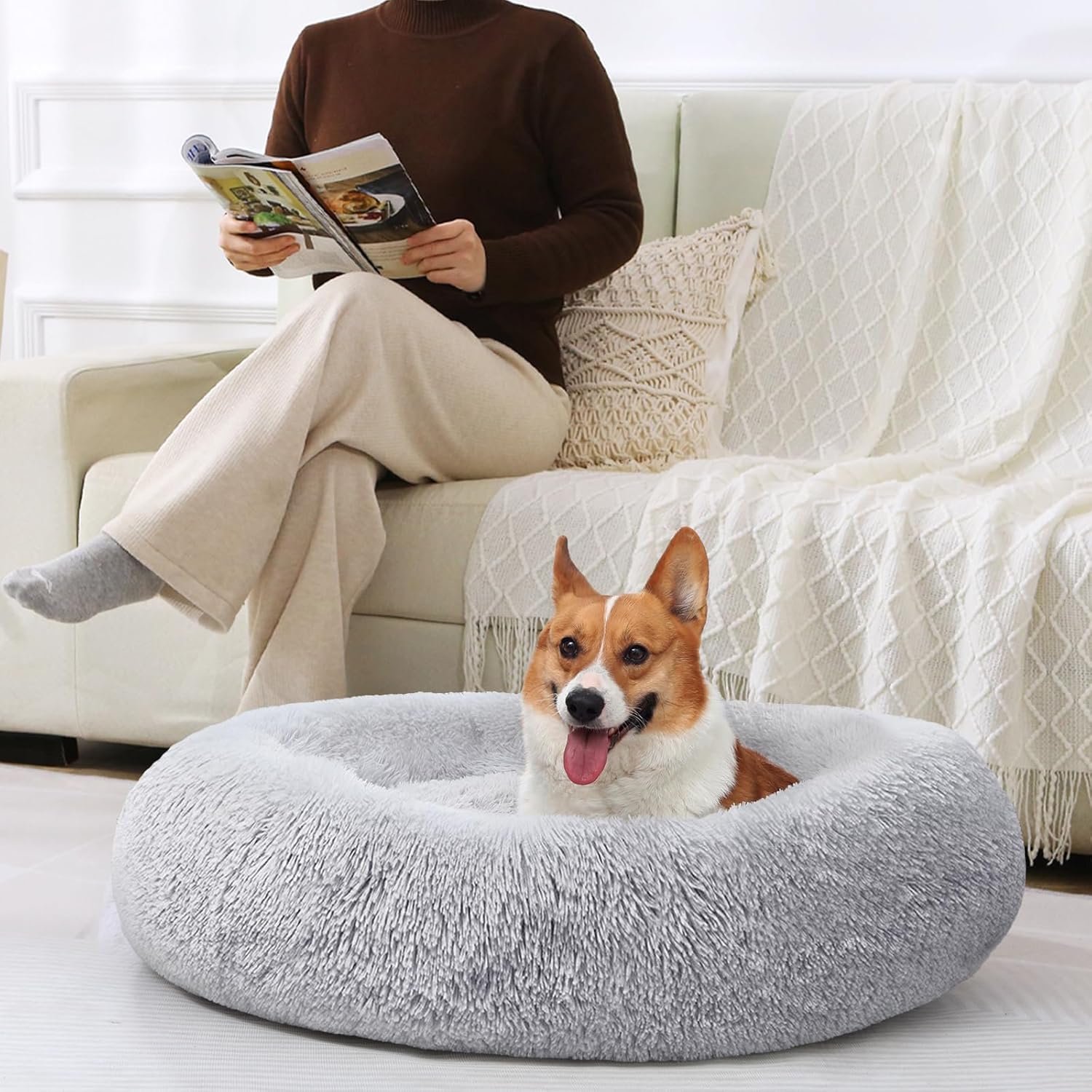 JOLLYVOGUE Camas para perros, cama calmante para perros pequeños, cama...