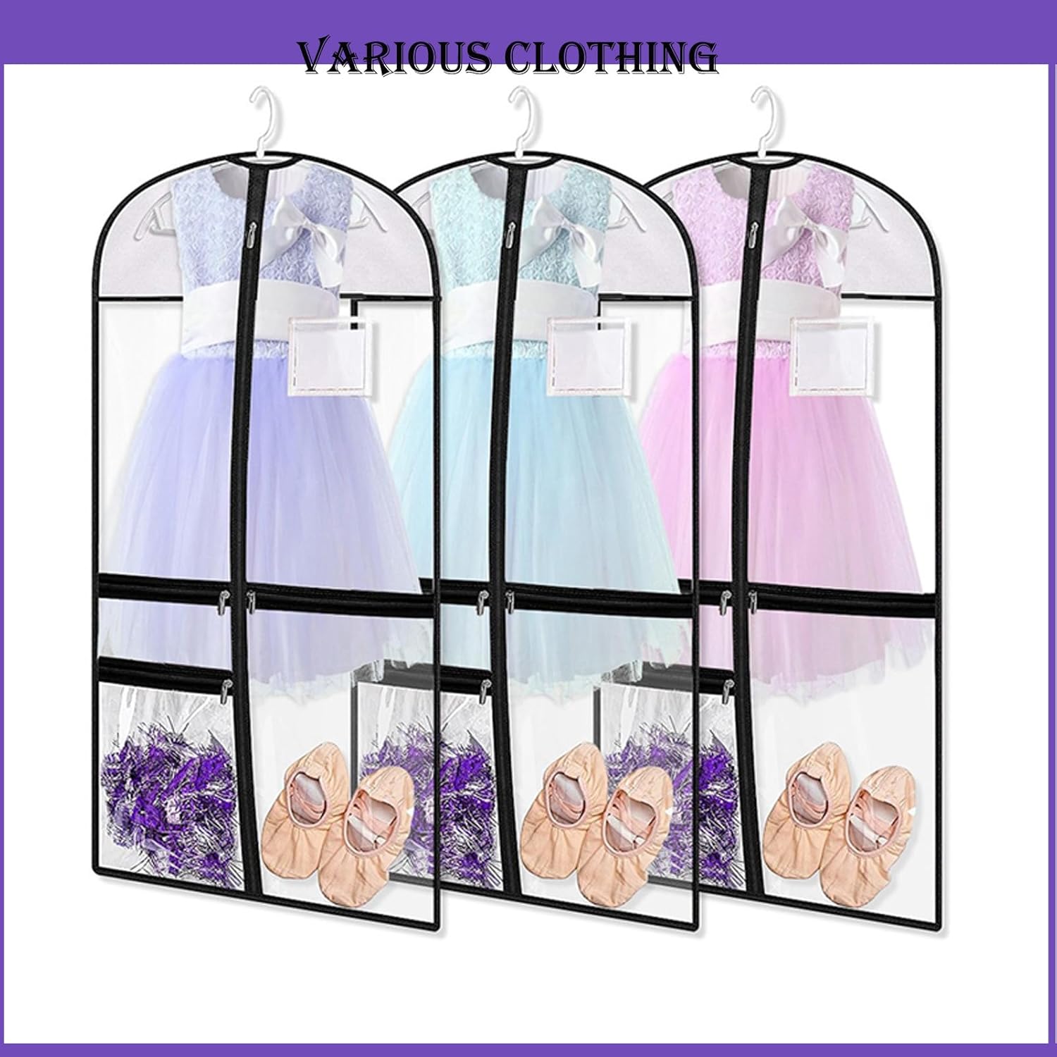 Paquete de 3 bolsas de ropa de baile de PVC transparente para bailarines, bolsa...