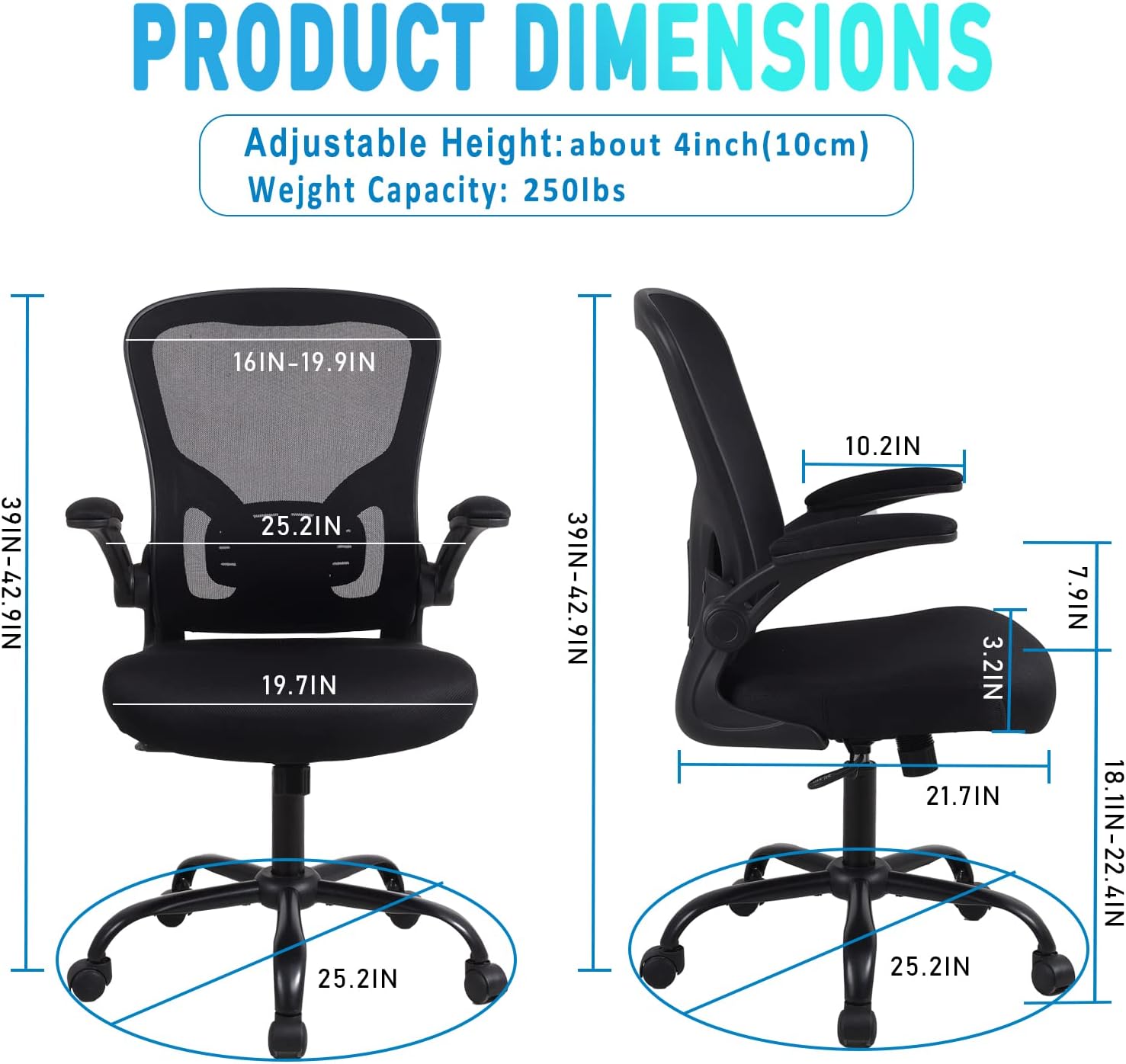 Flysky Silla ergonómica de escritorio de oficina, silla giratoria de malla...