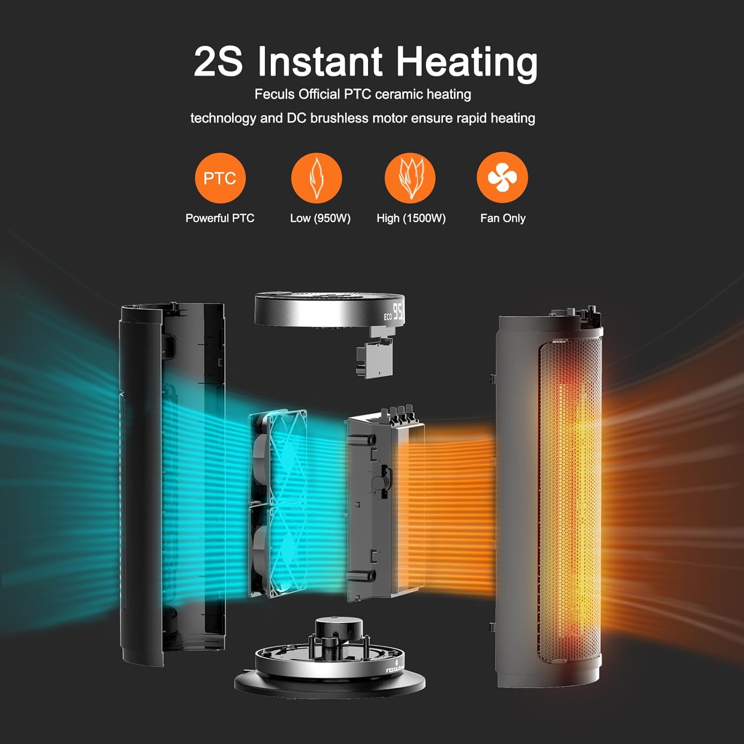 Calentador de espacio de 1500 W de 16 pulgadas con control remoto y termostato,...