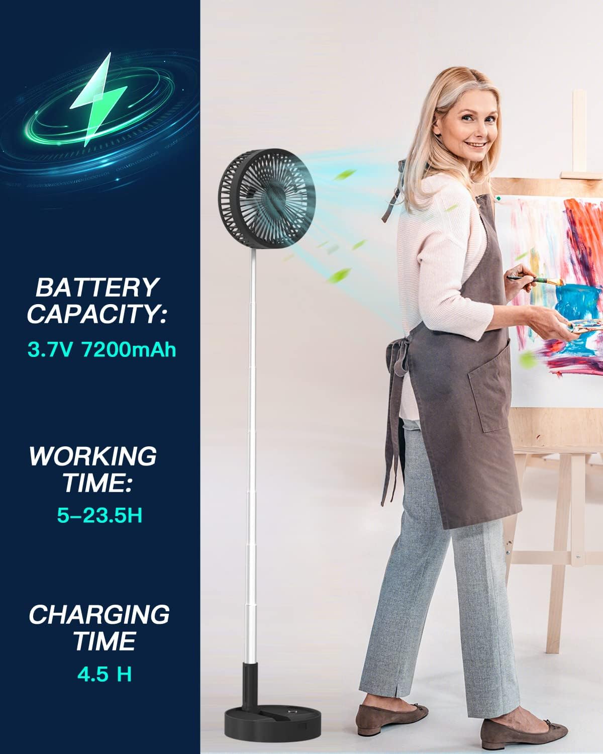 AICase Ventilador de pie, plegable, portátil, telescópicoUSB, con batería...