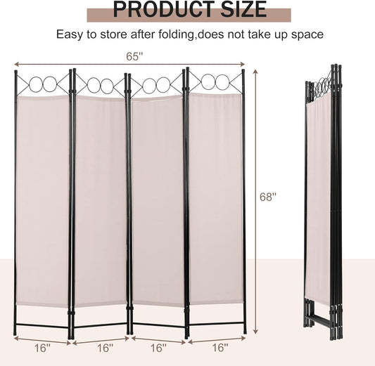 Divisor de habitación plegable de 4 paneles de 68 pulgadas de alto, marco de
