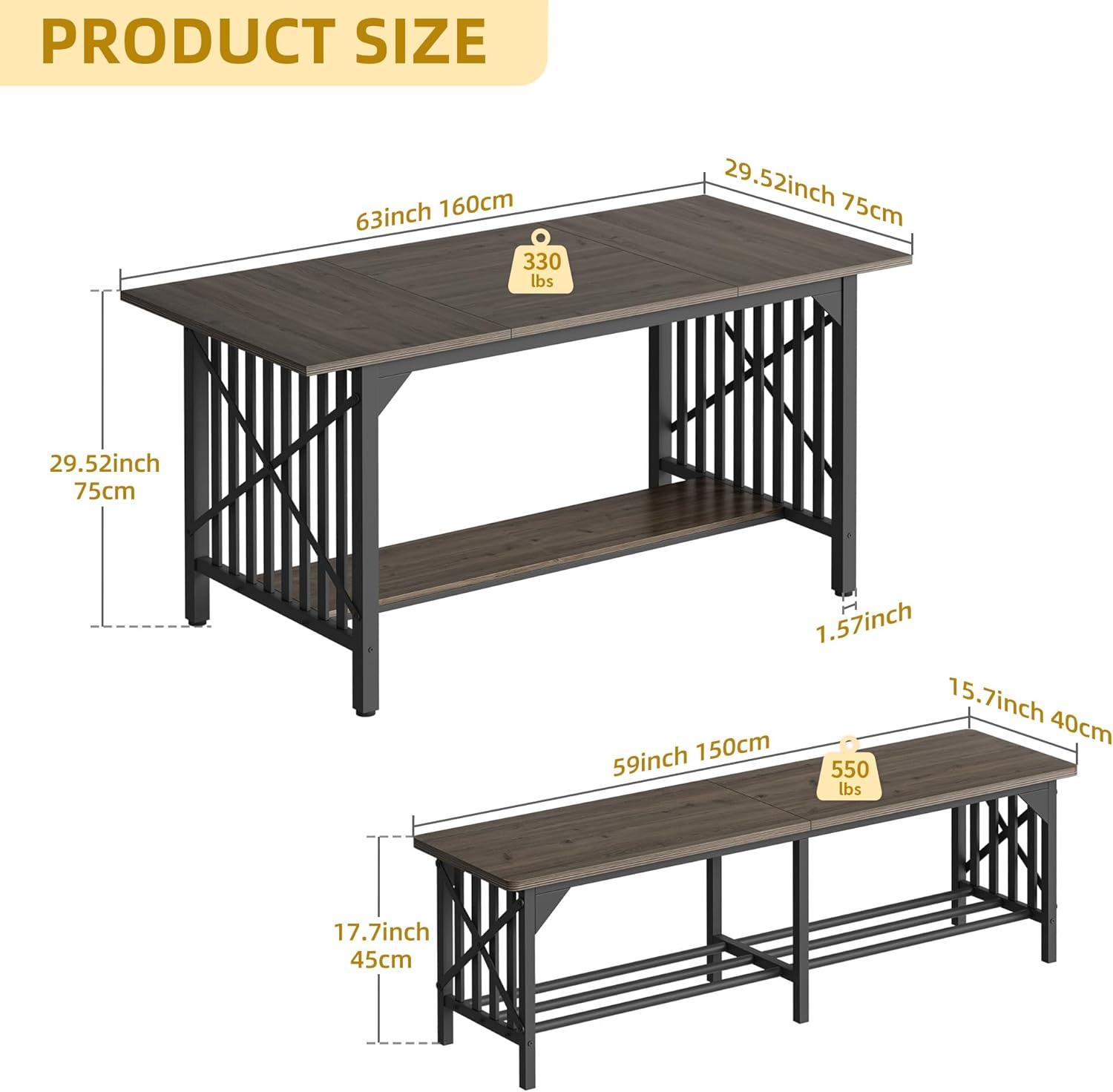 Juego de mesa de comedor de 3 piezas para 4-6 personas, mesa de comedor de 63